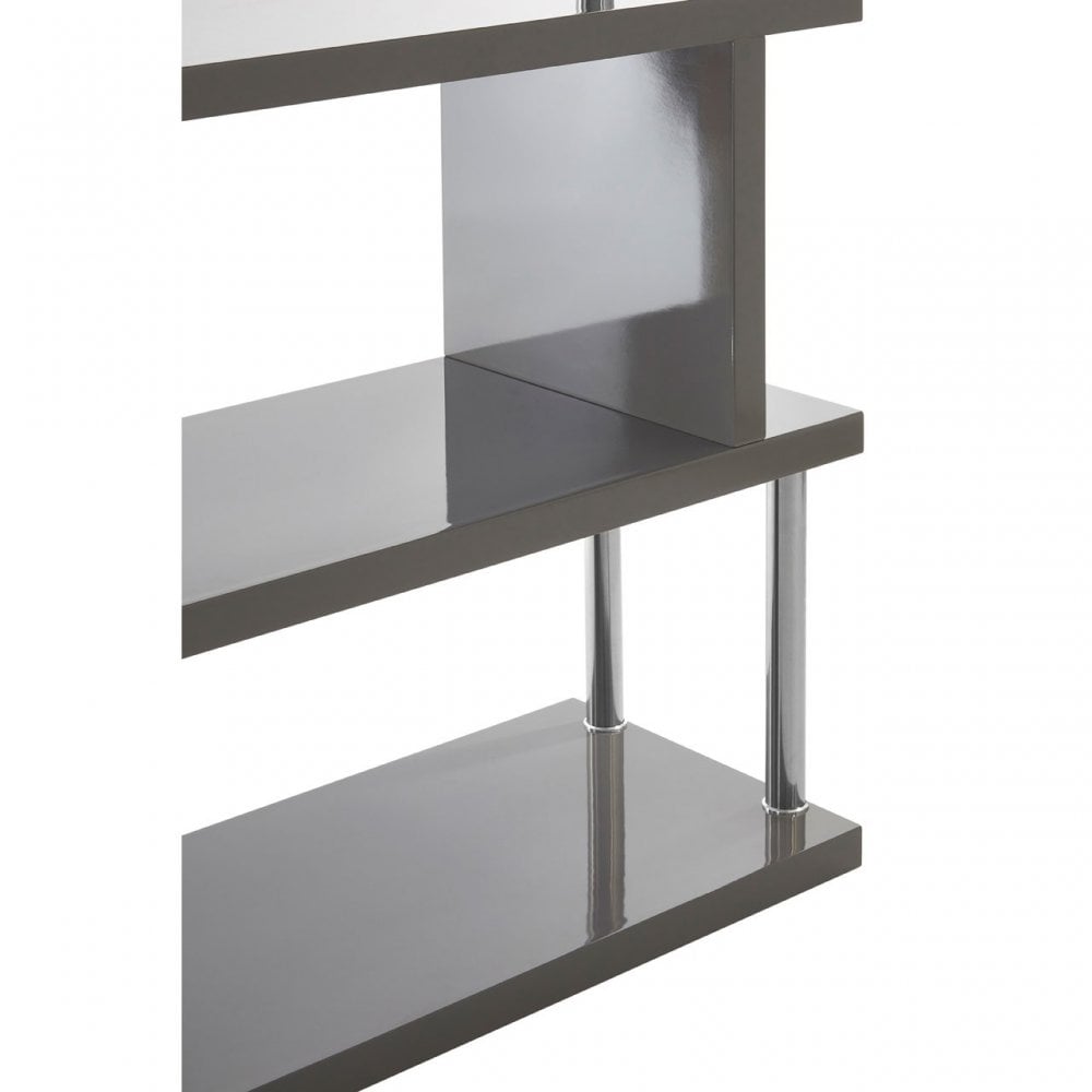 Contour 4 Tier Grey Gloss Shelf Unit, Wood, Stainless Steel, Grey