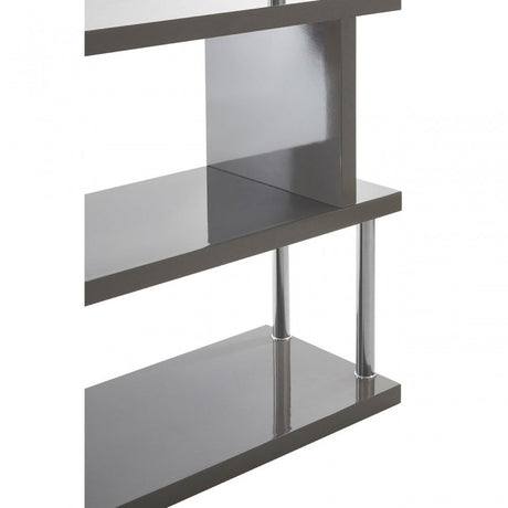 Contour 4 Tier Grey Gloss Shelf Unit, Wood, Stainless Steel, Grey