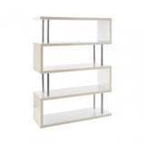 Contour 4 Tier White Gloss Wide Shelf Unit, Wood, Stainless Steel, White