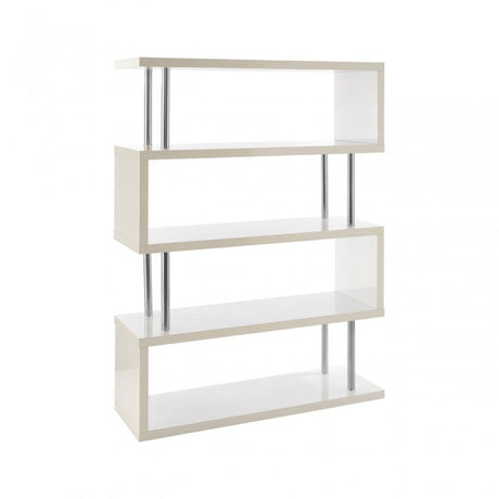 Contour 4 Tier White Gloss Wide Shelf Unit, Wood, Stainless Steel, White
