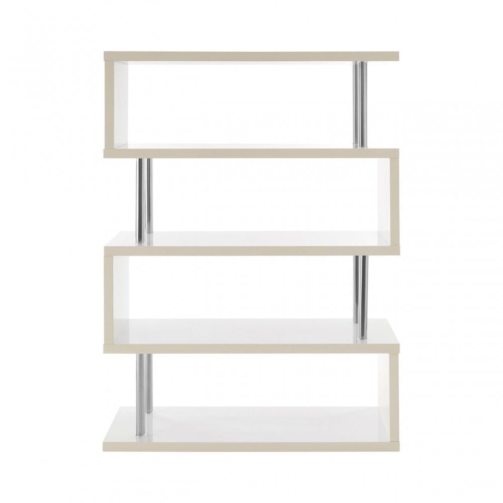 Contour 4 Tier White Gloss Wide Shelf Unit, Wood, Stainless Steel, White