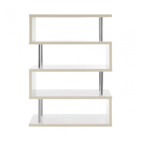Contour 4 Tier White Gloss Wide Shelf Unit, Wood, Stainless Steel, White