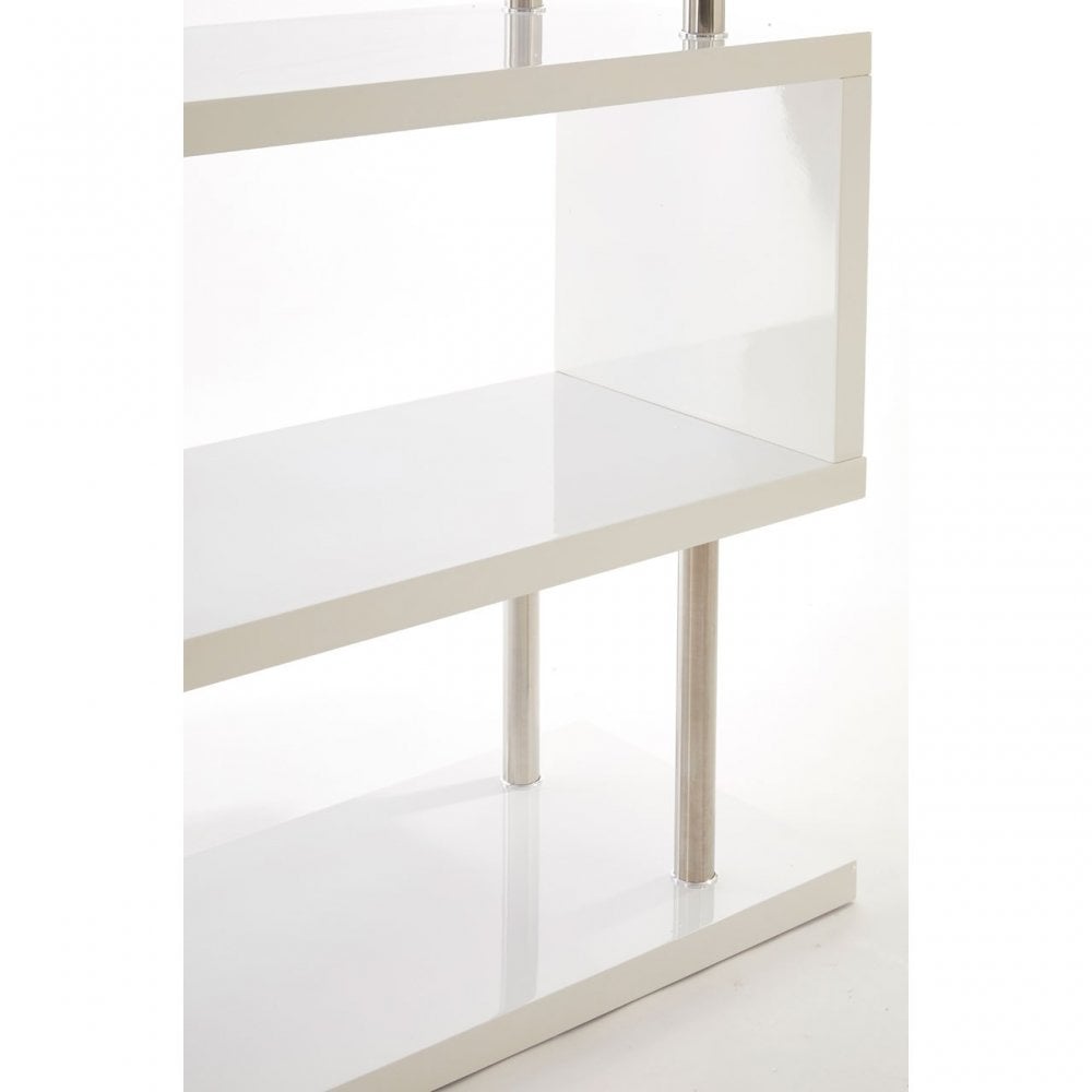 Contour 4 Tier White Gloss Wide Shelf Unit, Wood, Stainless Steel, White