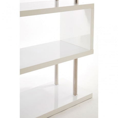 Contour 4 Tier White Gloss Wide Shelf Unit, Wood, Stainless Steel, White