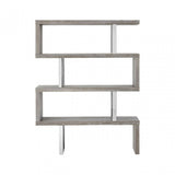Grey Elm Wood 4 Tier Bookshelf, Stainless Steel, Elm Wood, Grey