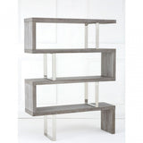 Grey Elm Wood 4 Tier Bookshelf, Stainless Steel, Elm Wood, Grey
