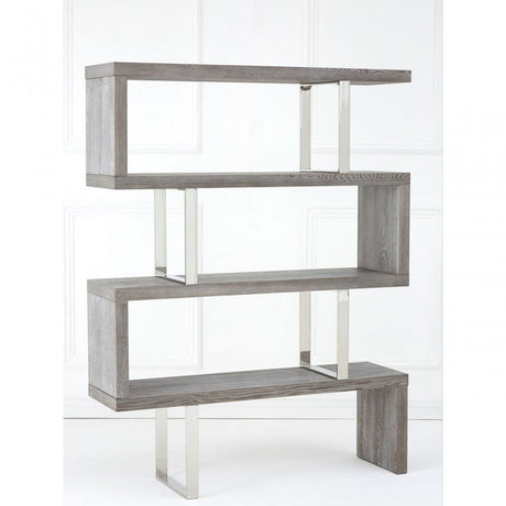 Grey Elm Wood 4 Tier Bookshelf, Stainless Steel, Elm Wood, Grey