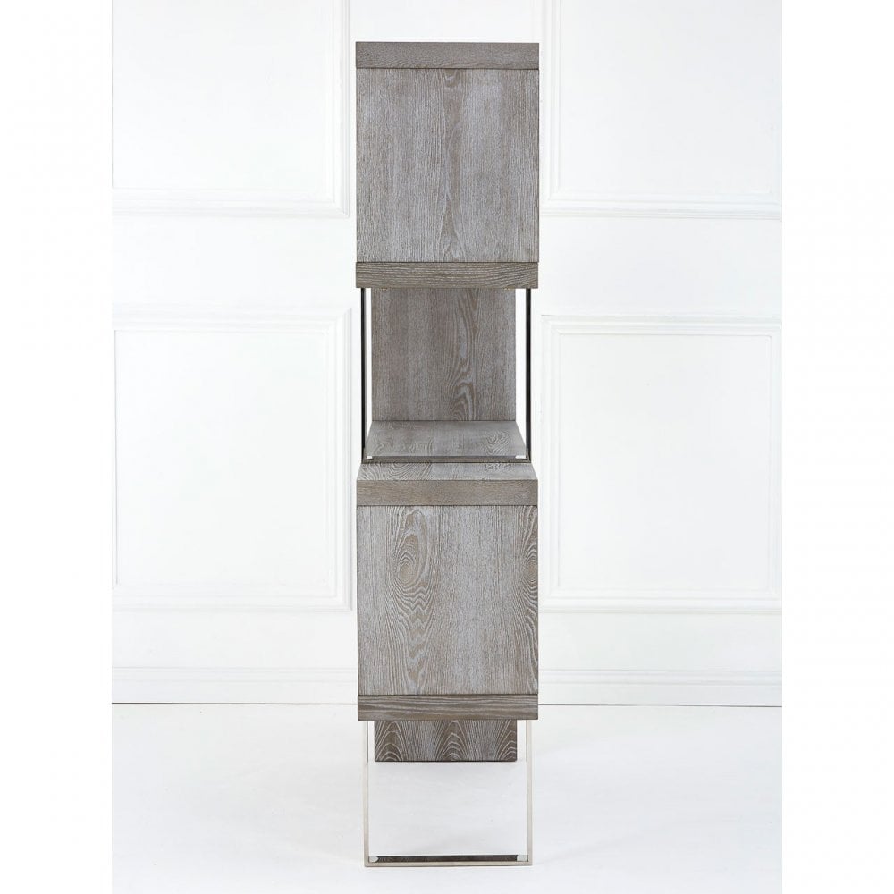 Grey Elm Wood 4 Tier Bookshelf, Stainless Steel, Elm Wood, Grey