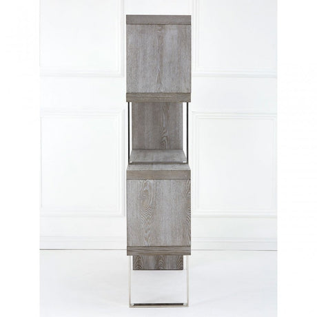 Grey Elm Wood 4 Tier Bookshelf, Stainless Steel, Elm Wood, Grey