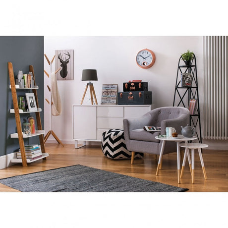Nostra Shelf Ladder Unit, Bamboo, High Gloss, White