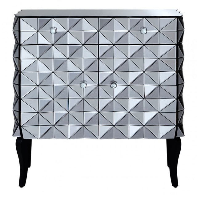 Soho Silver Finish Cabinet, Wood, Mirrored Glass, Wood, Silver