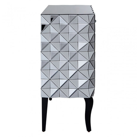 Soho Silver Finish Cabinet, Wood, Mirrored Glass, Wood, Silver