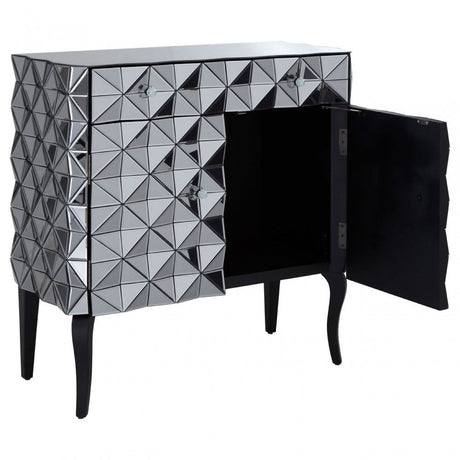 Soho Silver Finish Cabinet, Wood, Mirrored Glass, Wood, Silver