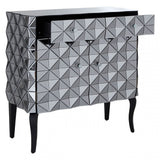 Soho Silver Finish Cabinet, Wood, Mirrored Glass, Wood, Silver
