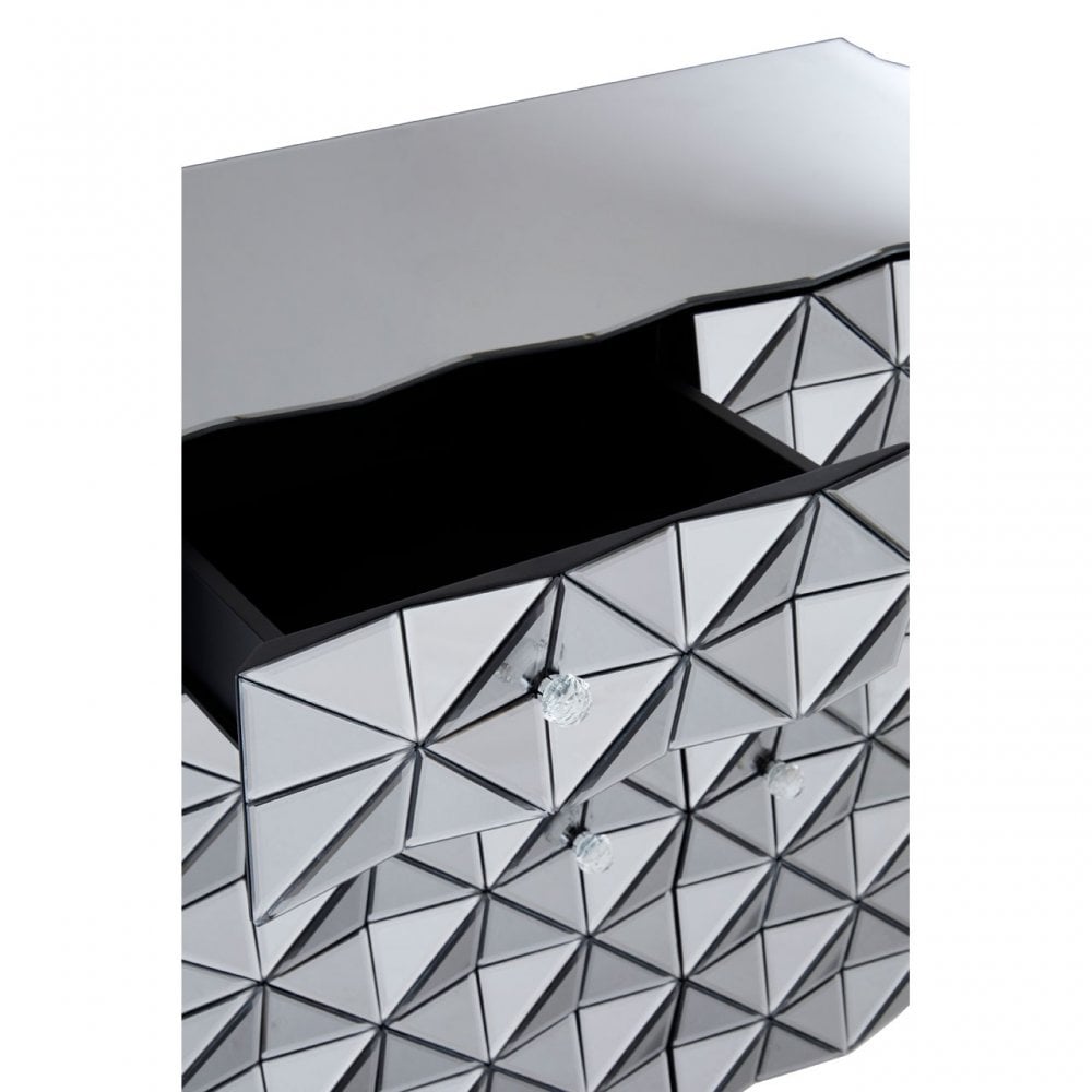 Soho Silver Finish Cabinet, Wood, Mirrored Glass, Wood, Silver