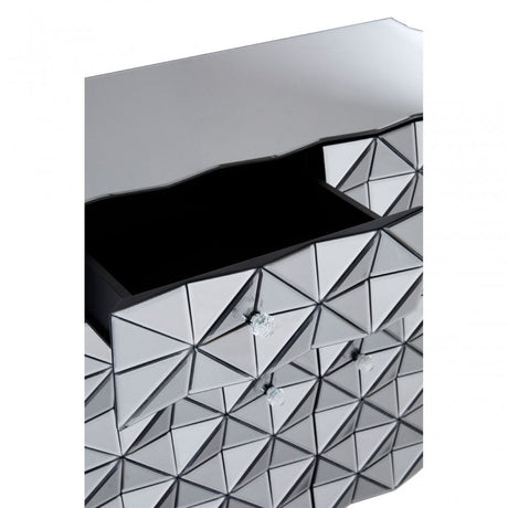 Soho Silver Finish Cabinet, Wood, Mirrored Glass, Wood, Silver