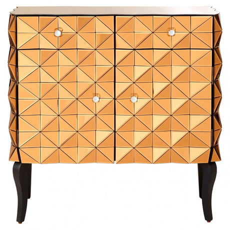 Soho Copper Finish Cabinet, Wood, Mirrored Glass, Wood, Copper