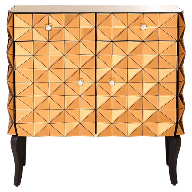Soho Copper Finish Cabinet, Wood, Mirrored Glass, Wood, Copper