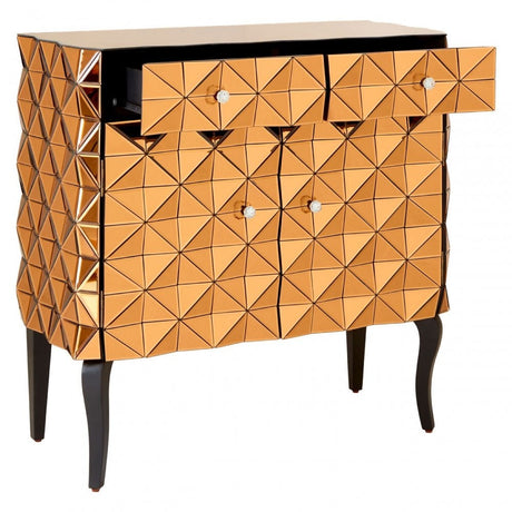 Soho Copper Finish Cabinet, Wood, Mirrored Glass, Wood, Copper