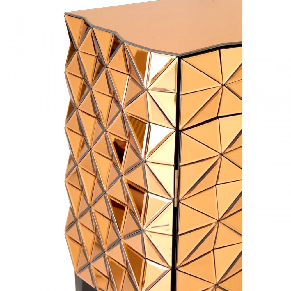 Soho Copper Finish Cabinet, Wood, Mirrored Glass, Wood, Copper