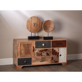 Marwar Low Sideboard, Leather, Mango Wood, Multi-Coloured