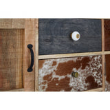 Marwar Low Sideboard, Leather, Mango Wood, Multi-Coloured