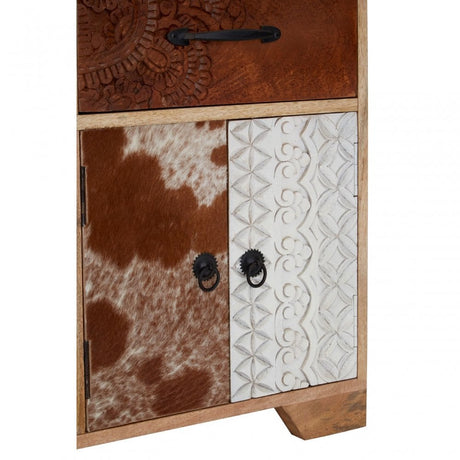 Marwar Low Sideboard, Leather, Mango Wood, Multi-Coloured