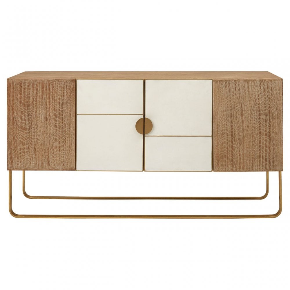 Modica Large Sideboard Storage Cabinet - Concrete, Oak Wood, Stainless Steel, Natural