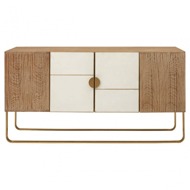 Modica Large Sideboard Storage Cabinet - Concrete, Oak Wood, Stainless Steel, Natural