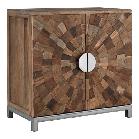 Midas Large 2 Door Cabinet, Elm Wood, Iron, Brown
