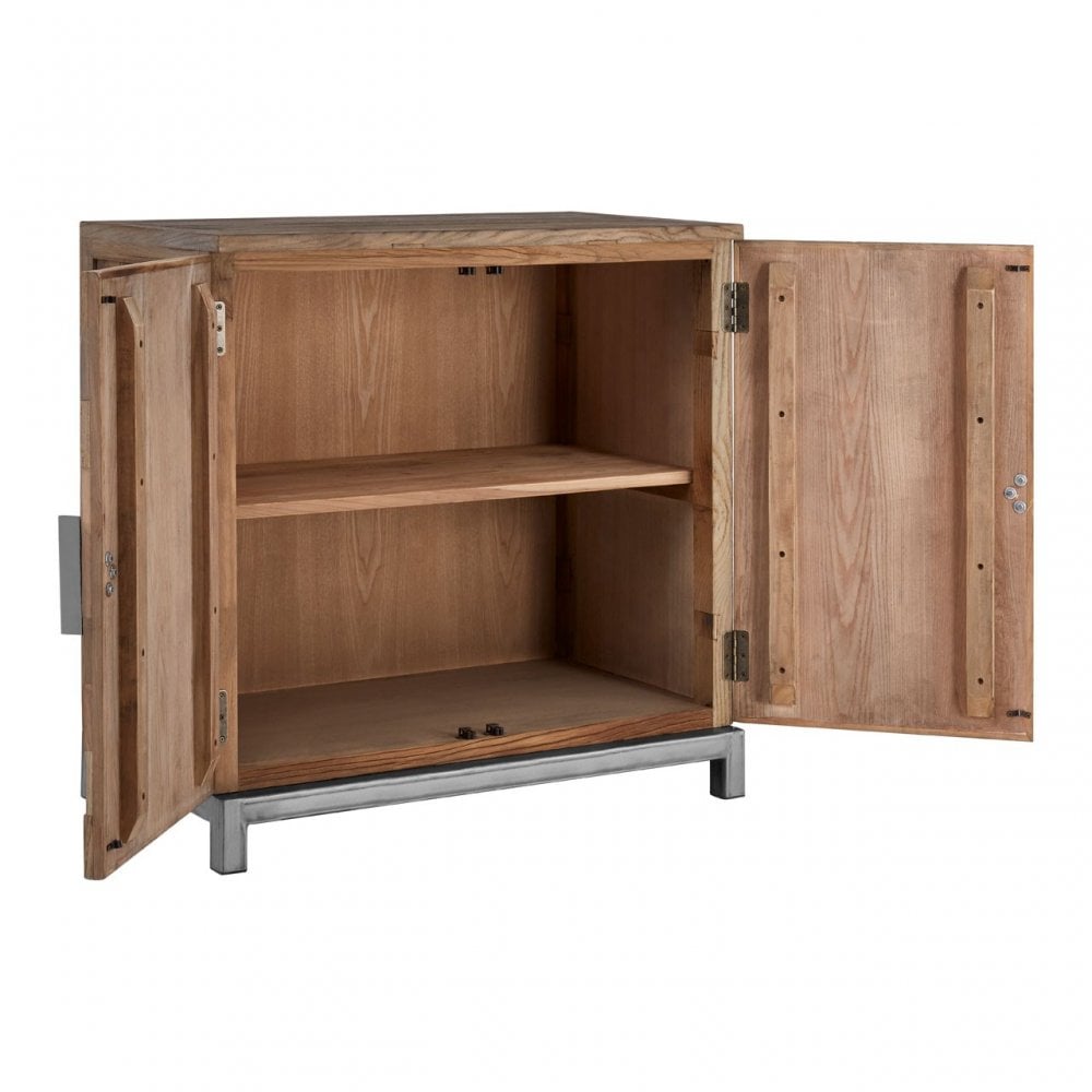 Midas Large 2 Door Cabinet, Elm Wood, Iron, Brown