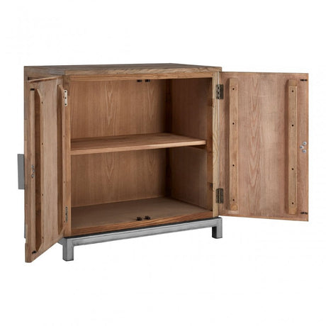 Midas Large 2 Door Cabinet, Elm Wood, Iron, Brown