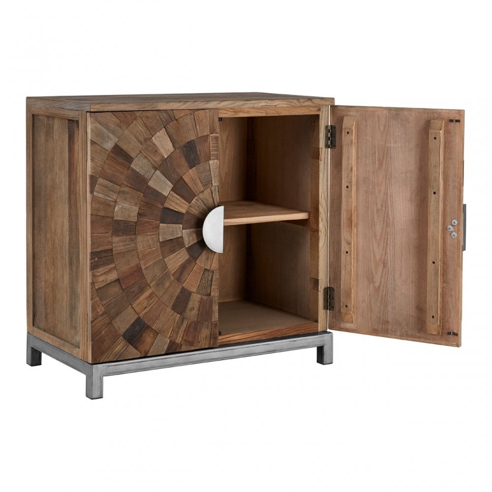 Midas Large 2 Door Cabinet, Elm Wood, Iron, Brown