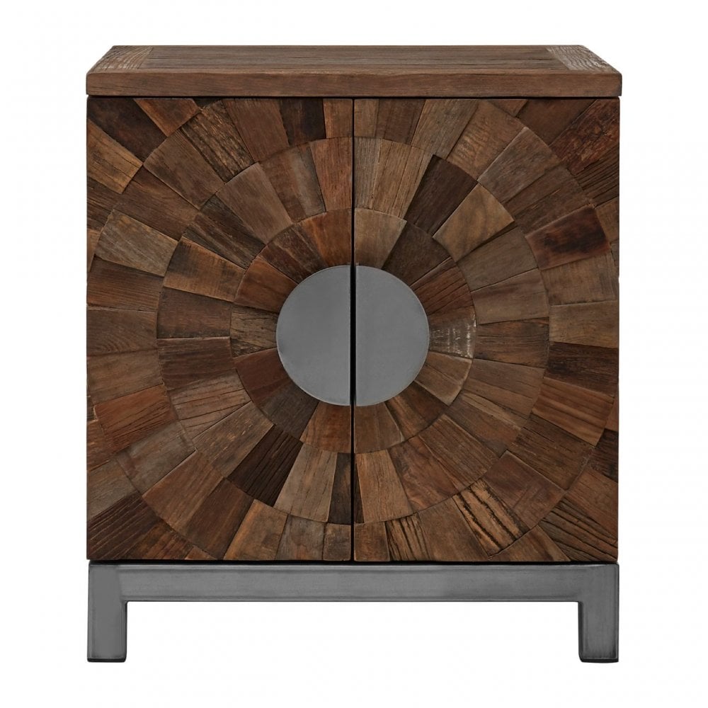 Midas Small 2 Door Cabinet, Elm Wood, Iron, Brown