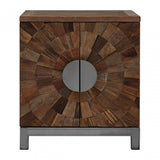 Midas Small 2 Door Cabinet, Elm Wood, Iron, Brown
