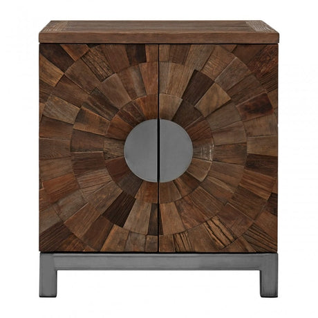 Midas Small 2 Door Cabinet, Elm Wood, Iron, Brown
