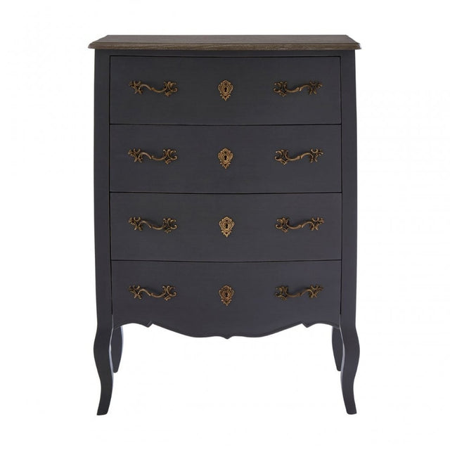 Charles 4 Drawer Dark Grey Chest, Bayur Wood, Oak Veneer, Grey