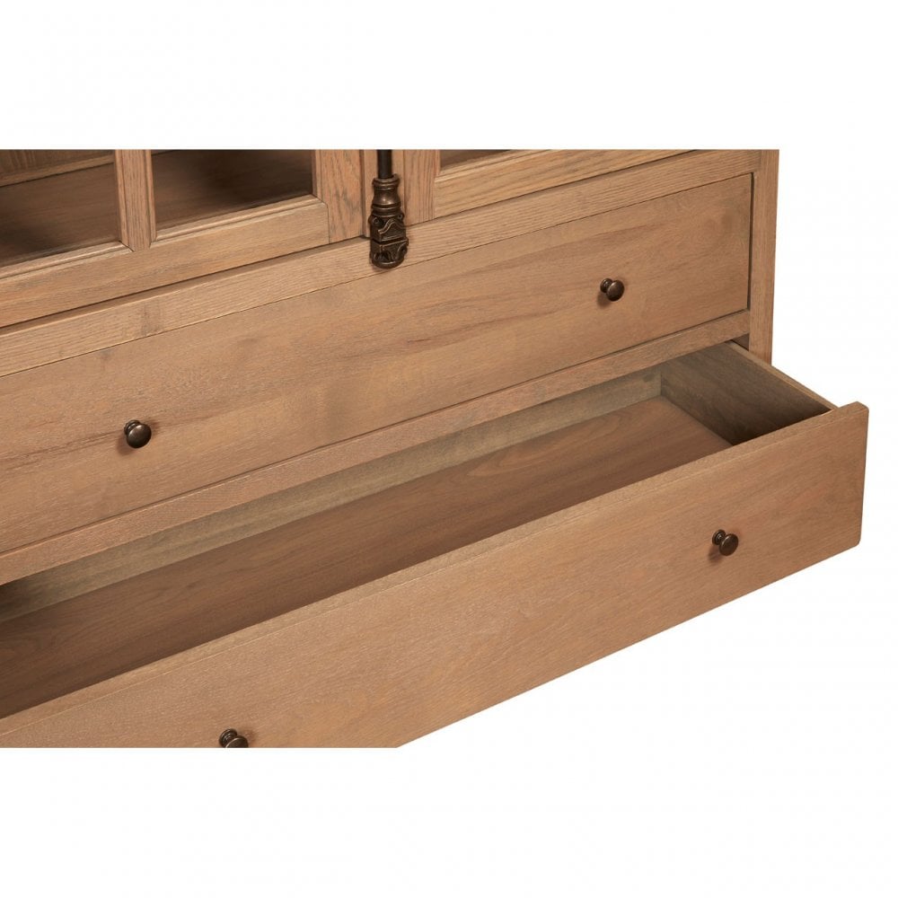 Brisbane 2 Drawers / 2 Doors Cabinet, Oak Wood, Glass, Brown