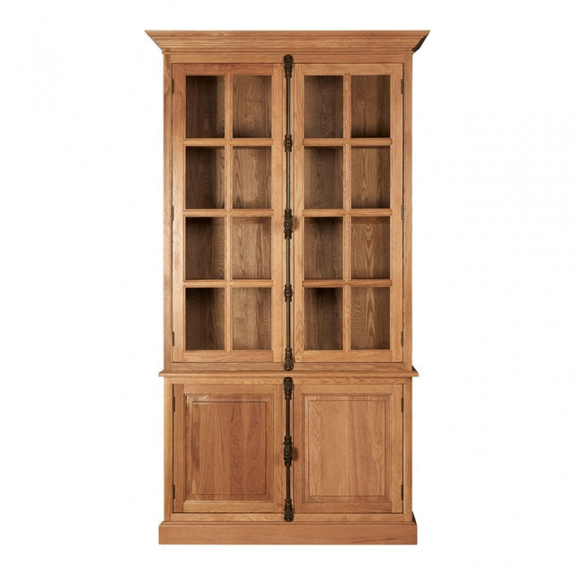 Brisbane Cabinet with 3 Upper Shelves, Oak Wood, Glass, Brown