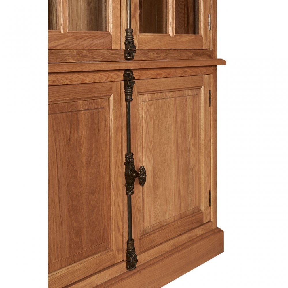 Brisbane Cabinet with 3 Upper Shelves, Oak Wood, Glass, Brown