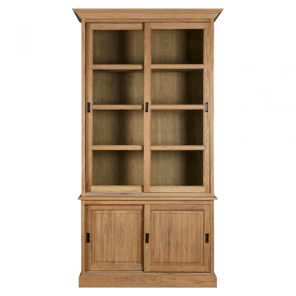 Brisbane Sliding Doors / Tempered Glass Cabinet, Oak Wood, Glass, Brown
