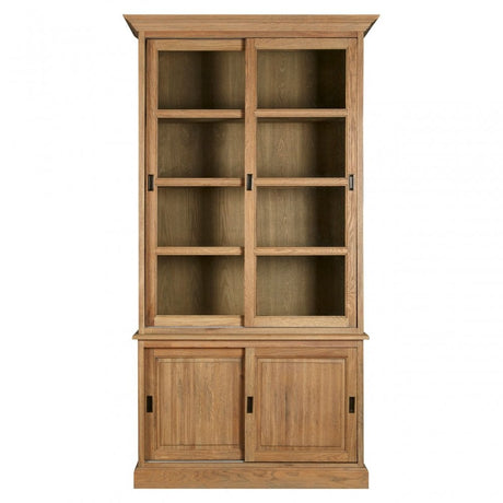 Brisbane Sliding Doors / Tempered Glass Cabinet, Oak Wood, Glass, Brown