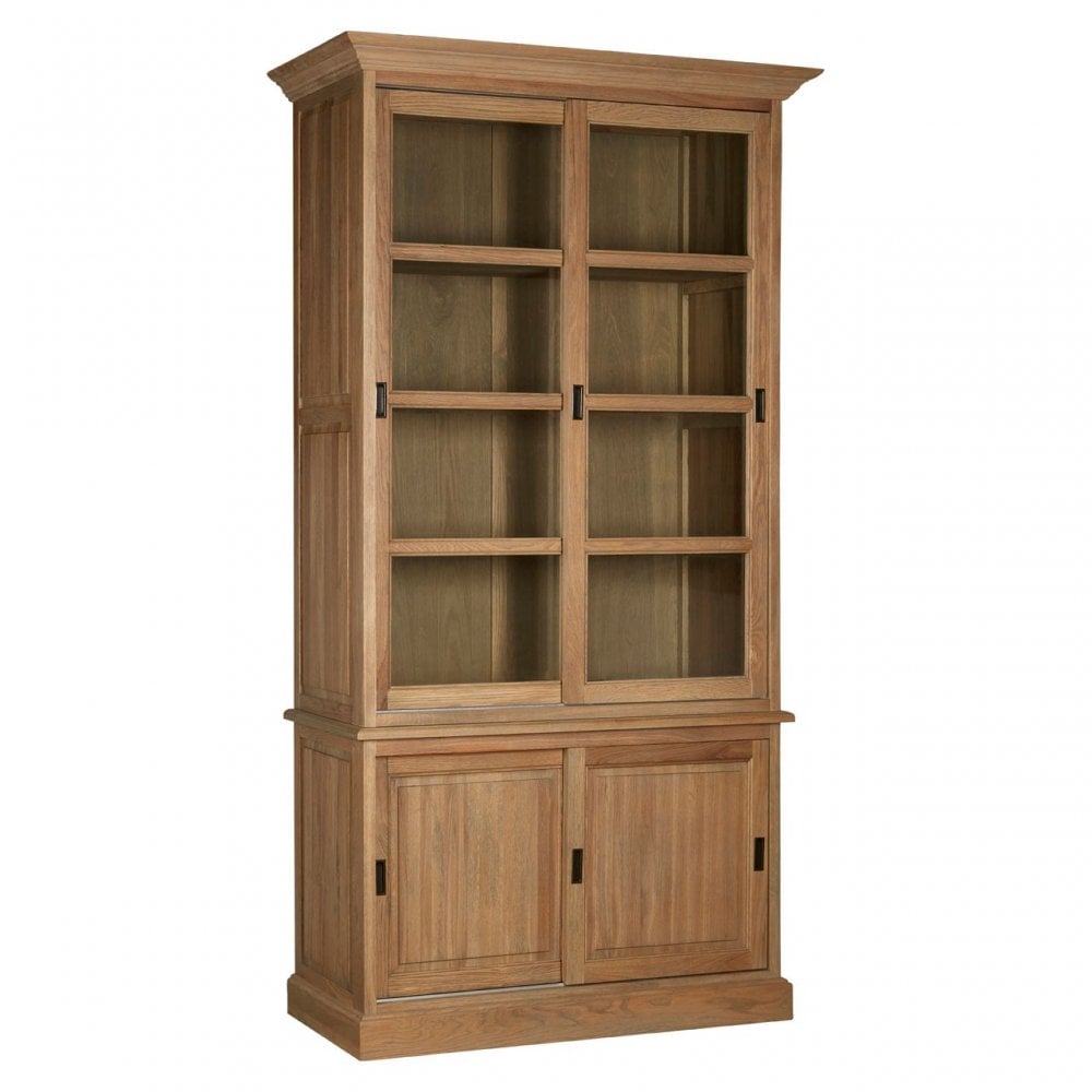 Brisbane Sliding Doors / Tempered Glass Cabinet, Oak Wood, Glass, Brown