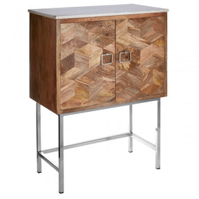 Vanor Geometric Design Cabinet, Iron, Marble, Wood, Natural