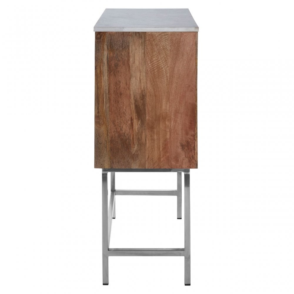Vanor Geometric Design Cabinet, Iron, Marble, Wood, Natural