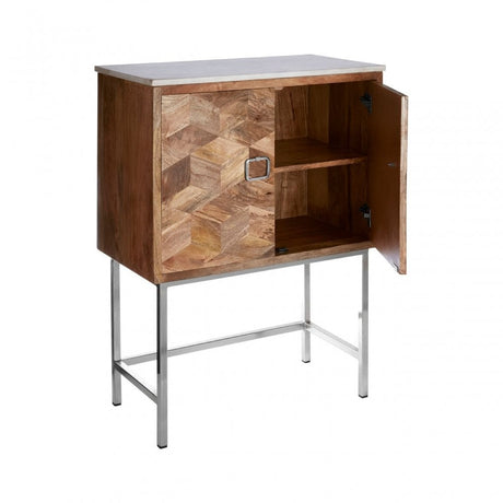 Vanor Geometric Design Cabinet, Iron, Marble, Wood, Natural