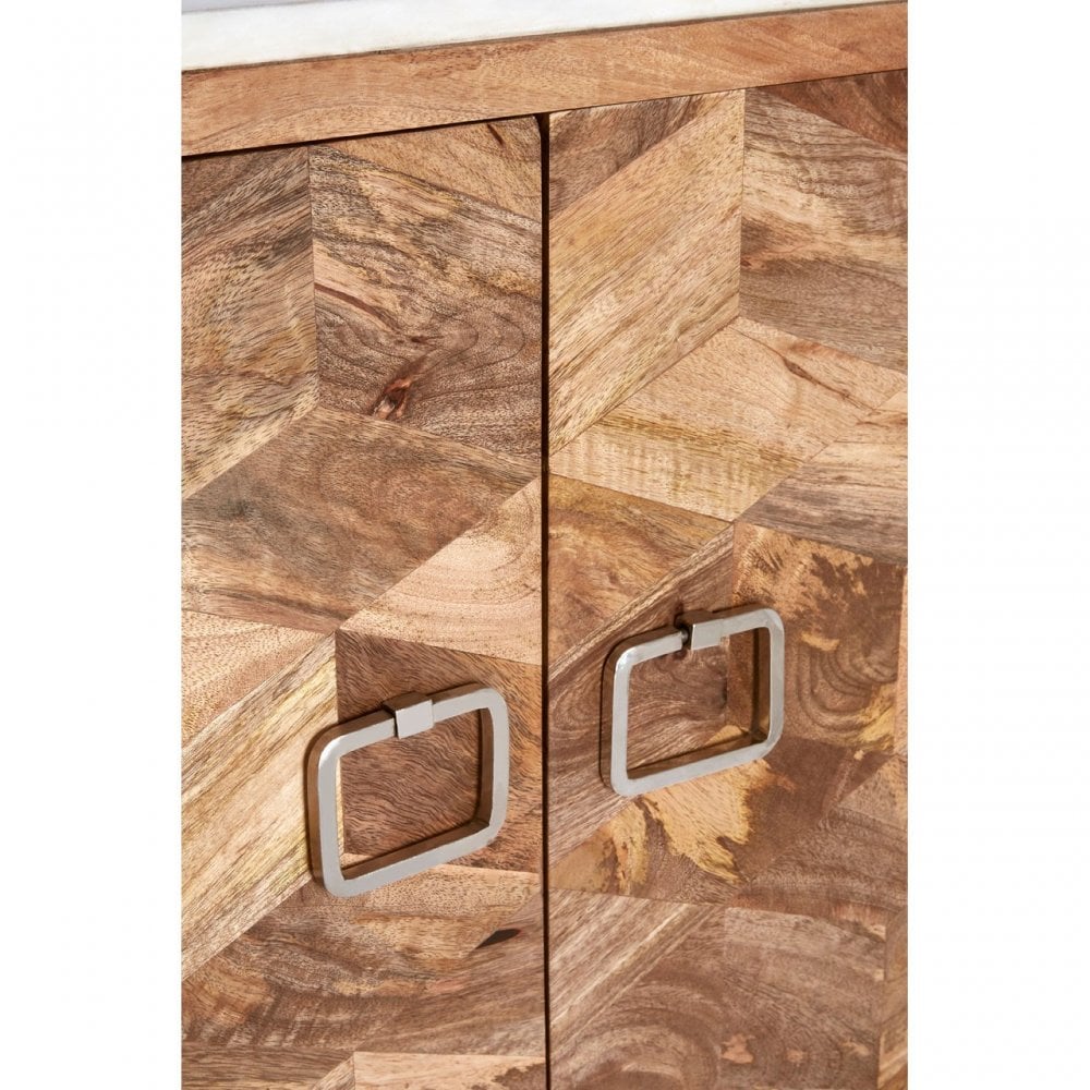 Vanor Geometric Design Cabinet, Iron, Marble, Wood, Natural