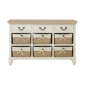 Hendra Cabinet with 6 Willow Baskets, Cotton, Paulownia Wood, Willow, Fir Wood Veneer, White