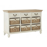 Hendra Cabinet with 6 Willow Baskets, Cotton, Paulownia Wood, Willow, Fir Wood Veneer, White