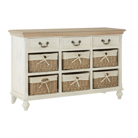 Hendra Cabinet with 6 Willow Baskets, Cotton, Paulownia Wood, Willow, Fir Wood Veneer, White